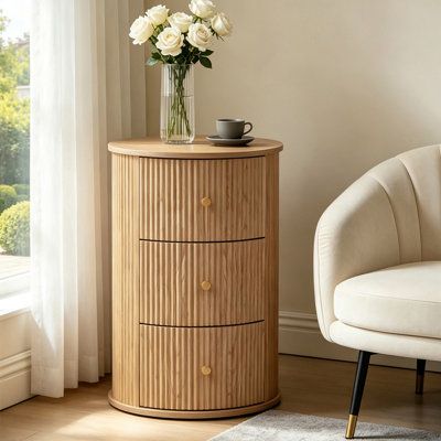 Round End Table with 3 Drawer