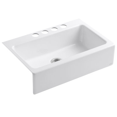 Dickinson 33" L x 22.1" W Apron-Front, Under-Mount Single-Bowl Kitchen Sink with 4 Oversize Faucet Holes