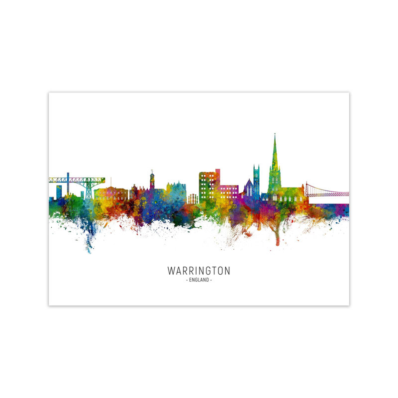 Warrington England Skyline by Michael Tompsett - Print, 21cm H x 30cm W x 1cm D, Unframed