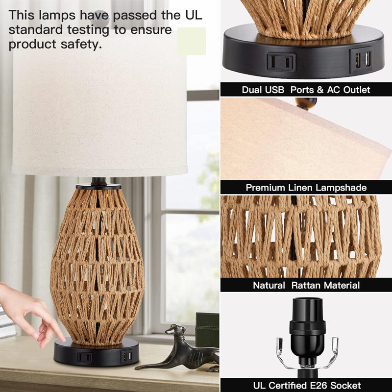 Lampe de bureau tactile en osier tressé