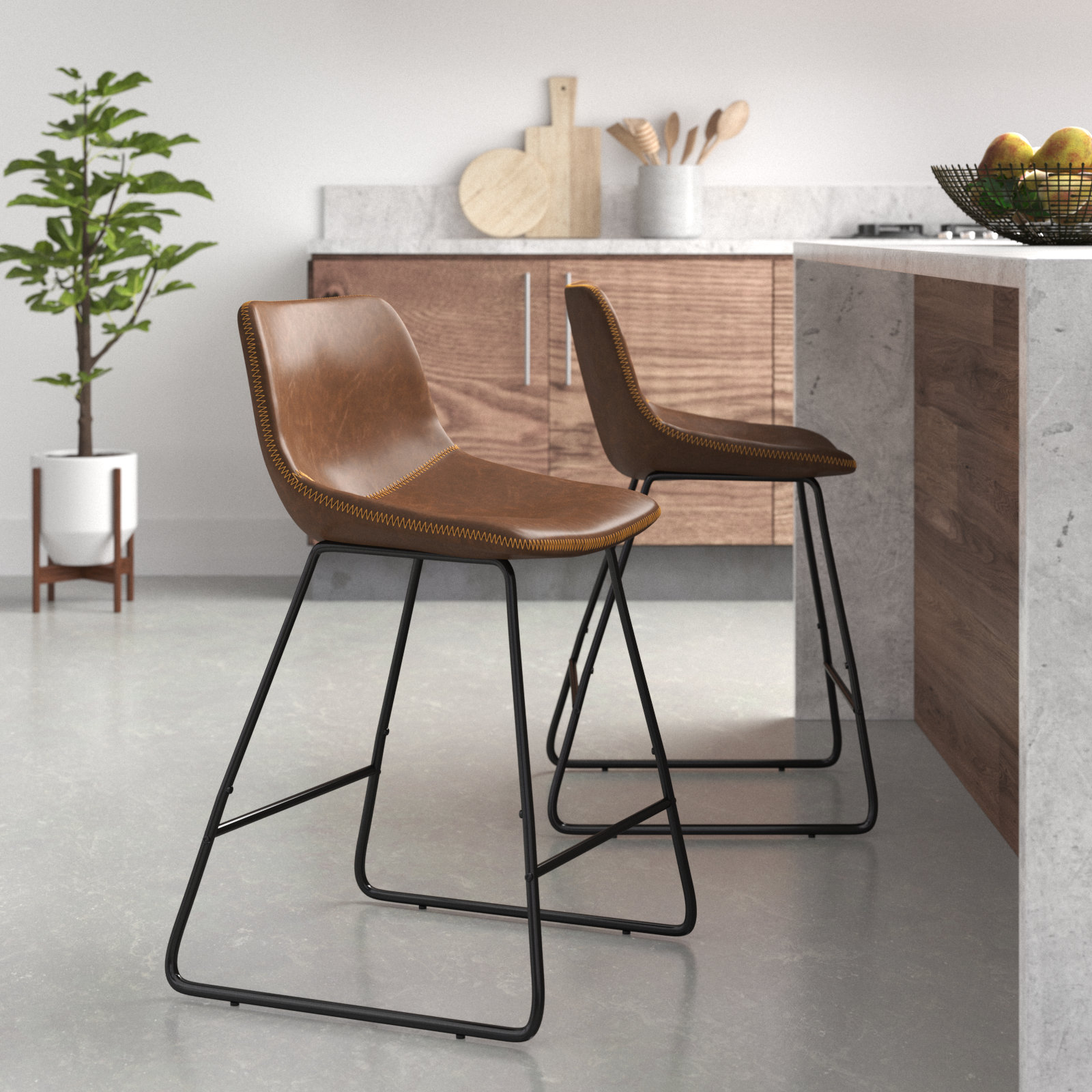 Aiyana Upholstered Counter Stool Set of 2 Trent Austin Design Color Brown Seat Height Counter Stool 24 Seat Height