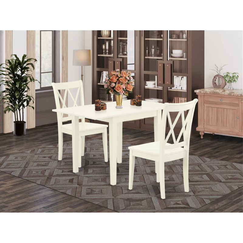 Solid Wood Top Dining Table Set, 3 Pieces: 1 Table, 2 Chairs, Linen White, Linen White