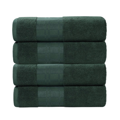 Mikira Larissa Cotton Medium Weight Geometric Border Bath Towel (Set of 4)