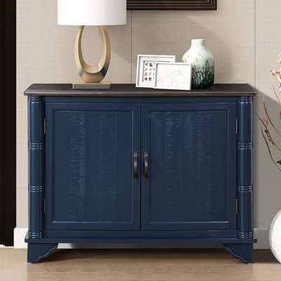 40" Entryway Console Table With Removable Storage Shelf - Navy Blue And Brown Multifunctional Adjustable