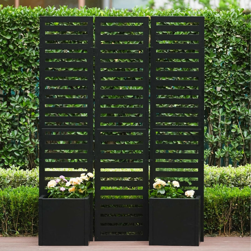 Paravent en métal à 3 panneaux avec boîtes à fleurs surélevées intégrées - Paravent extérieur autoportant avec 4 lits autodrainants, 51 x 70 x 31 pouces pour patio, terrasse, cour (noir)