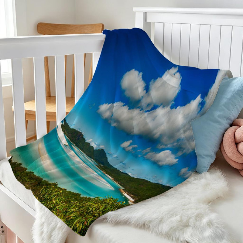 Jeté en flanelle bleue ultra douce en molleton, Whitehaven Beach Lagoon à imprimé recto, Jeté 30 po x 40 po
