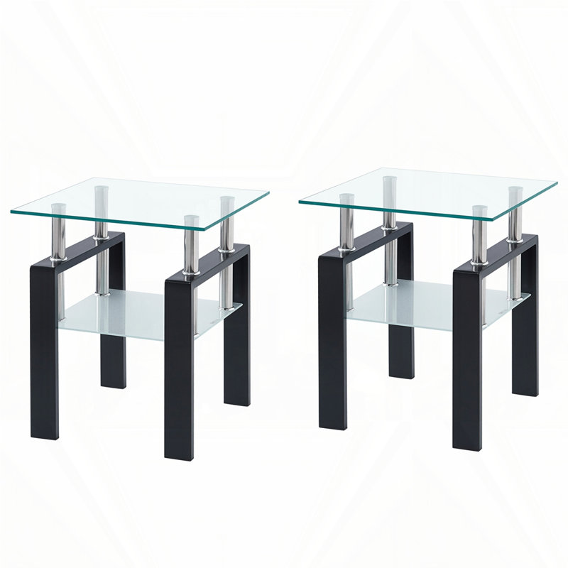 Petite table 2 pièces en verre trempé transparent