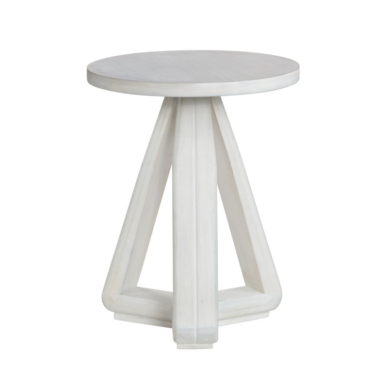 Round White Solid Wood Accent_End Table