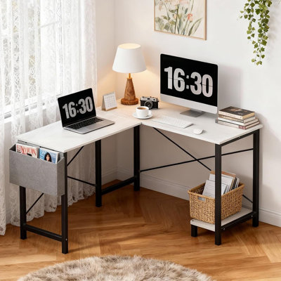 White L-Shaped Gaming Desk, 50" Wide Corner Computer Desk With Storage And Reversible Shelf For Home Office, Bedroom, Or Study