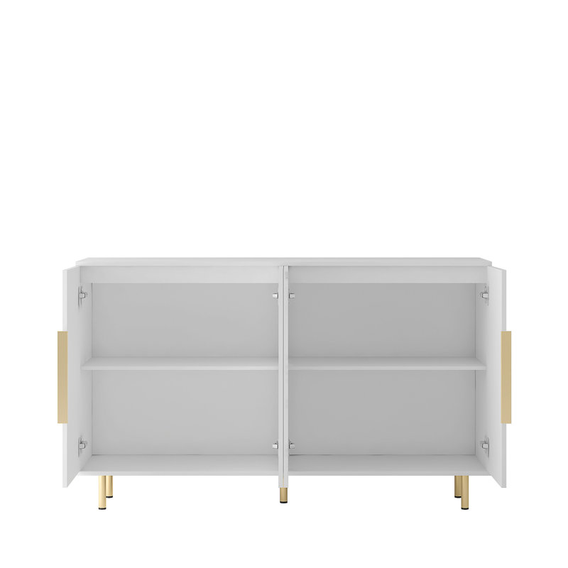 Buffet blanc moderne avec rangement, grand buffet cannelé avec tablettes réglables, crédence, console d'appoint, Blanc