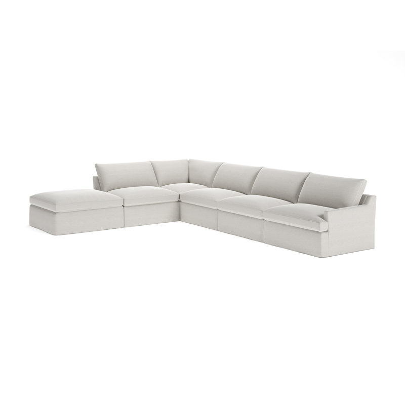 Canapé modulaire 6 pièces Wrenley, Tissage natté ivoire Drusky Sustain®, Orienté à gauche (vu de face)