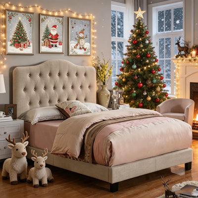 Classic Tufted Button Headboard, Solid Wood Frame with Linen Upholstery – Adjustable Height 34" to 43" for Any Bedroom Decor