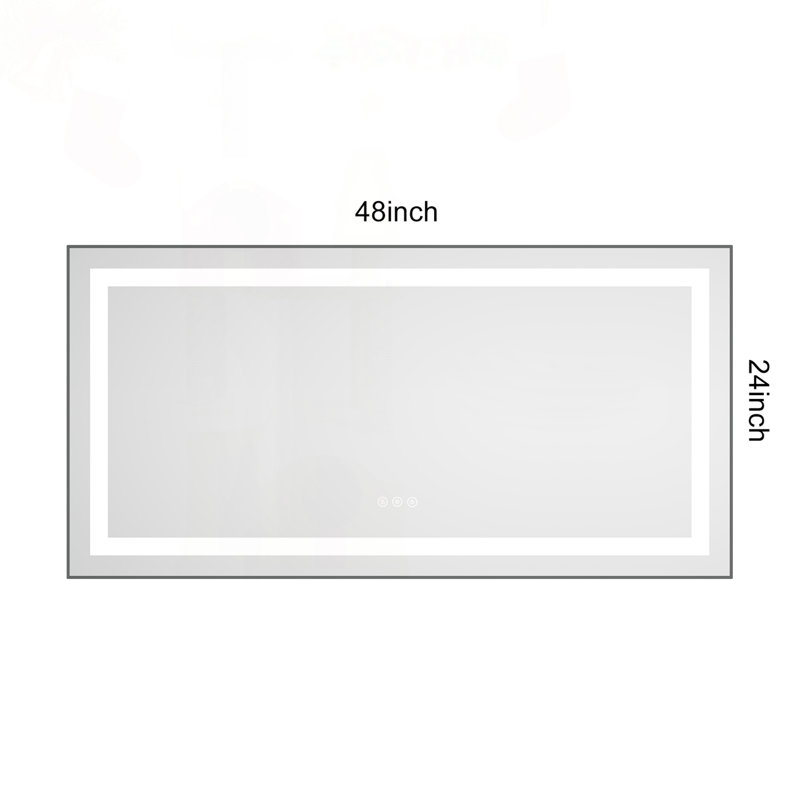 Miroir de salle de bain à DEL avec cadre en aluminium et antibuée, 48 po x 24 po