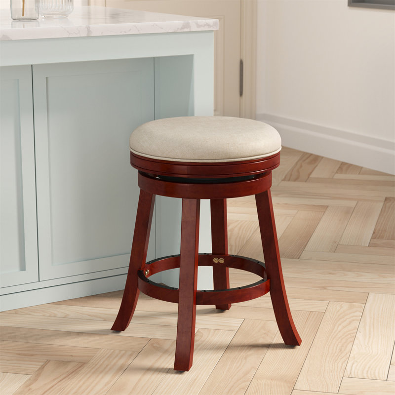 Tabouret de comptoir 24 po, finition cerisier, siège en tissu beige, Siège beige / structure en noyer