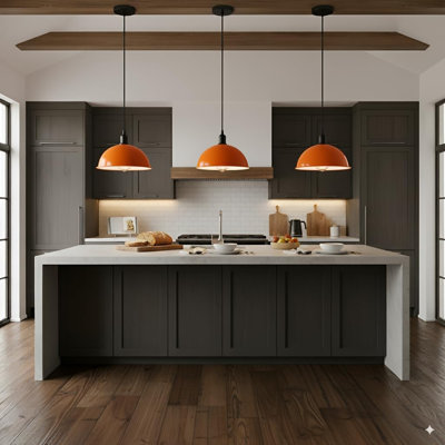 Luminaire suspendu en dôme de 21 cm, plafonnier suspendu en métal industriel avec cordon réglable, luminaire campagnard moderne pour îlot de cuisine, salle à manger, salon et chambre à coucher