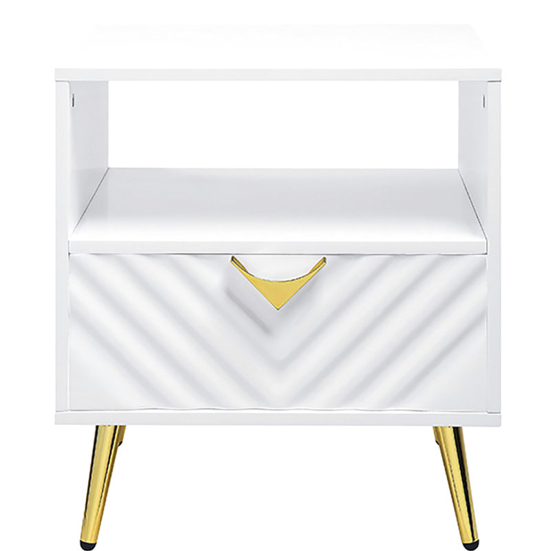 Table d'appoint Mid-Century moderne - blanc brillant et tablette de rangement rectangulaire brillante polyvalente pour l'espace de vie