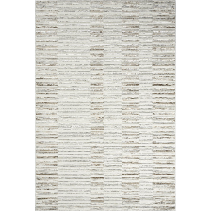 Tapis à rayures linéaires taupe Zhenya, Rectangle 6'7" x 9'6"