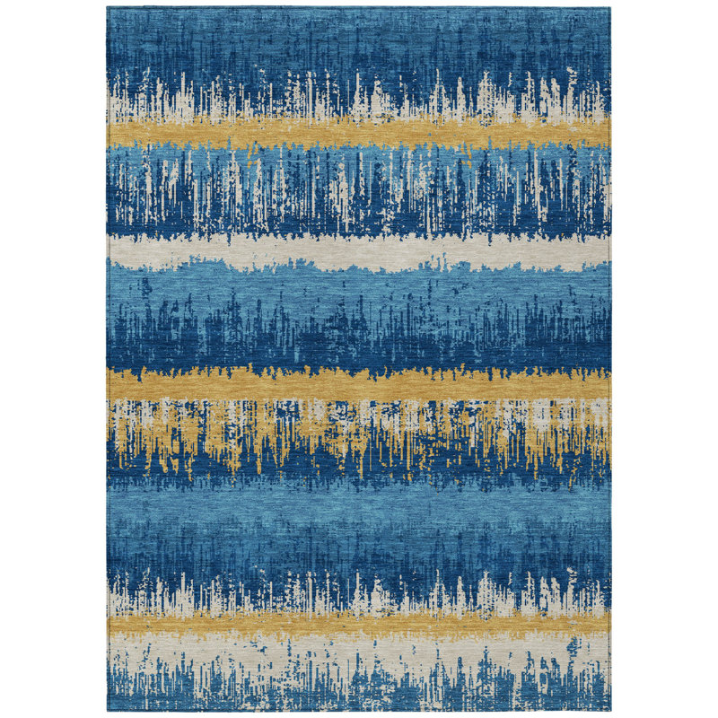 Tapis extérieur lavable rayé bleu marine et ivoire 3 pi x 5 pi