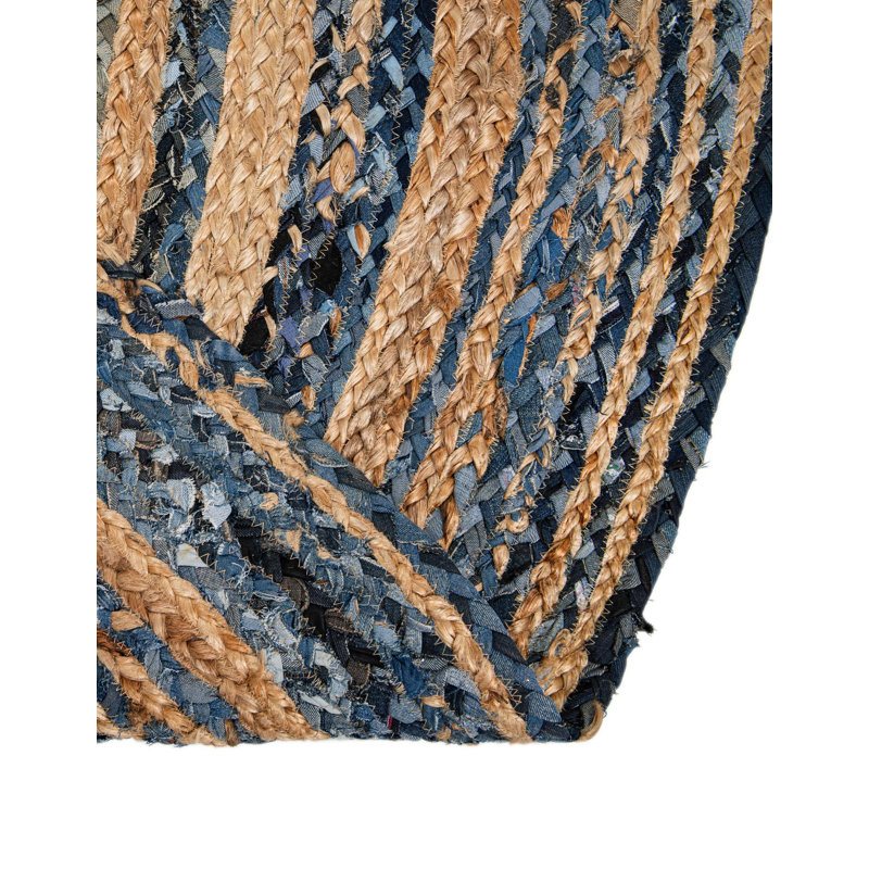 Philo Striped Handmade Braided Jute Blue Area Rug, Hearth 2'2" x 3'7"