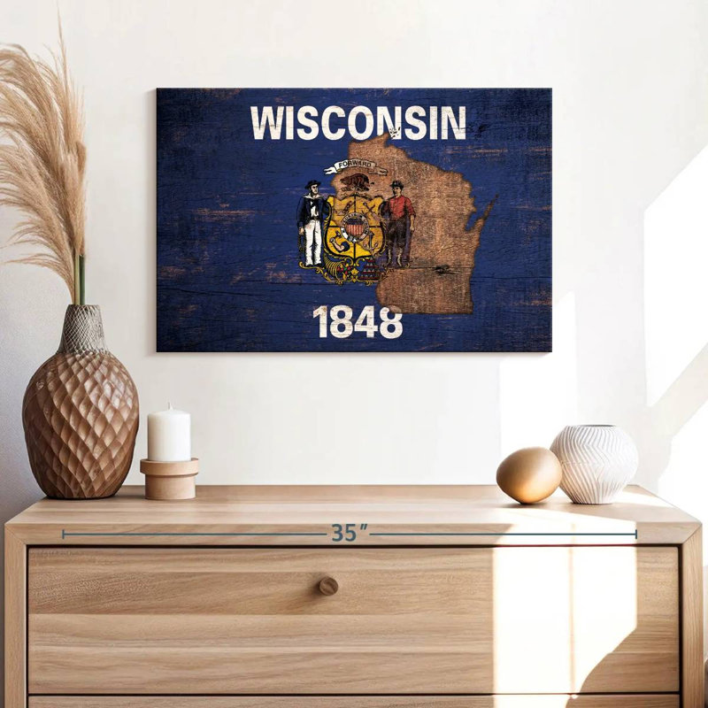 Borges State Map Over Wisconsin Flag, 16" H x 24" W