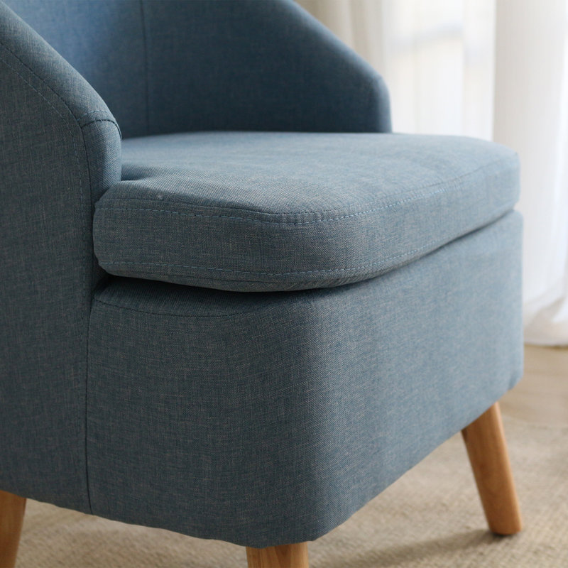 Fauteuil demi-tonneau de 22 po Emra, Mélange de lin bleu
