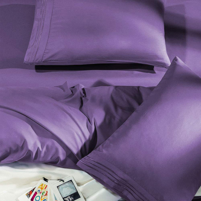 Microfiber 6 Pieces Bed Sheet Sets, Purple, Twin Sheet Set with 2 Additional Pieces