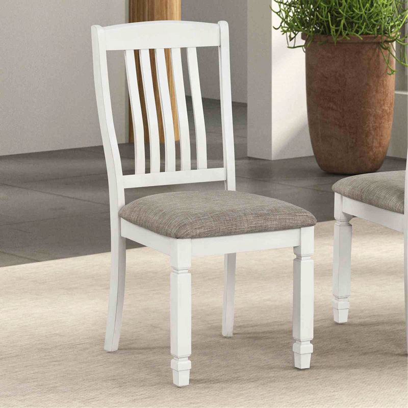 Farmhouse Style 2Pc Side Chair Slat Back Upholstered Seat Rustic White Finish Dining Room Furniture
