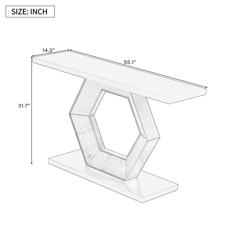 Entrance table with hollow hexagonal leg structure, Natural Wood