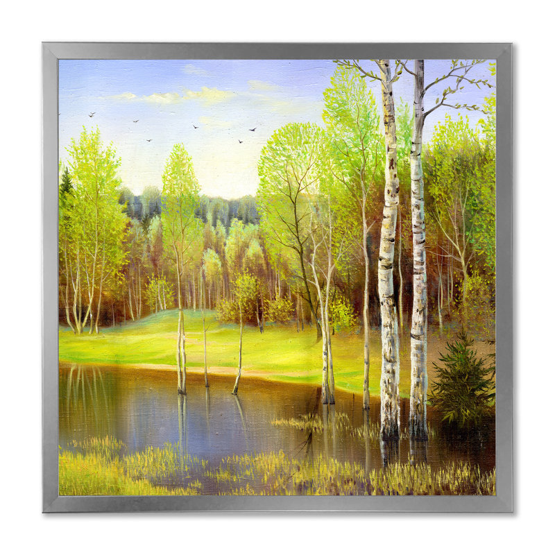 «Beautiful Summer River Green Landscape IV», reproduction sur toile, H 30 po x l 30 po x P 1 po, Cadre photo argenté