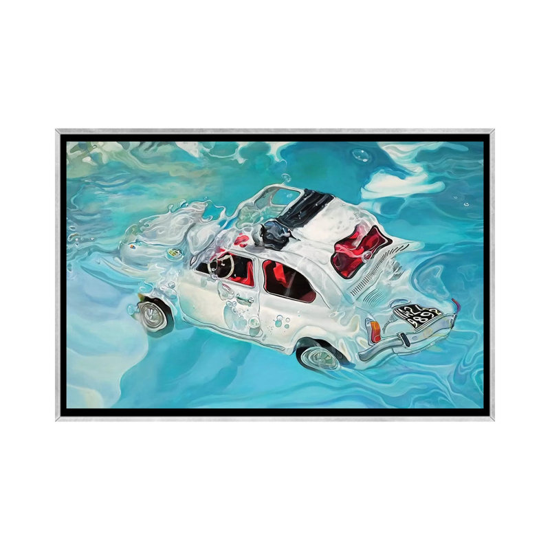 Impression, « Positano » par Marcello Petisci, H 18 po x l 26 po x P 1,5 po, Toile avec cadre argenté, Pas de tapis