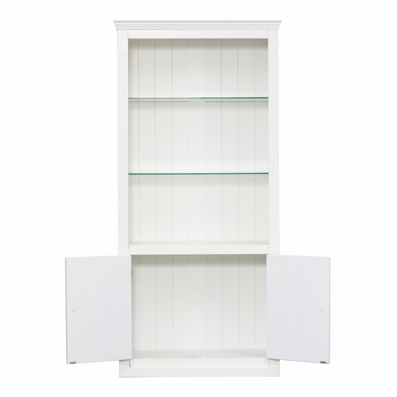 78.75'' H 4-Tier Farmhouse Bookcase Freestanding Display Shelf, 5-Color Dimmable Ceiling Light, Adjustable Glass Shelves & Storage Doors for Living Room Home Office Decor