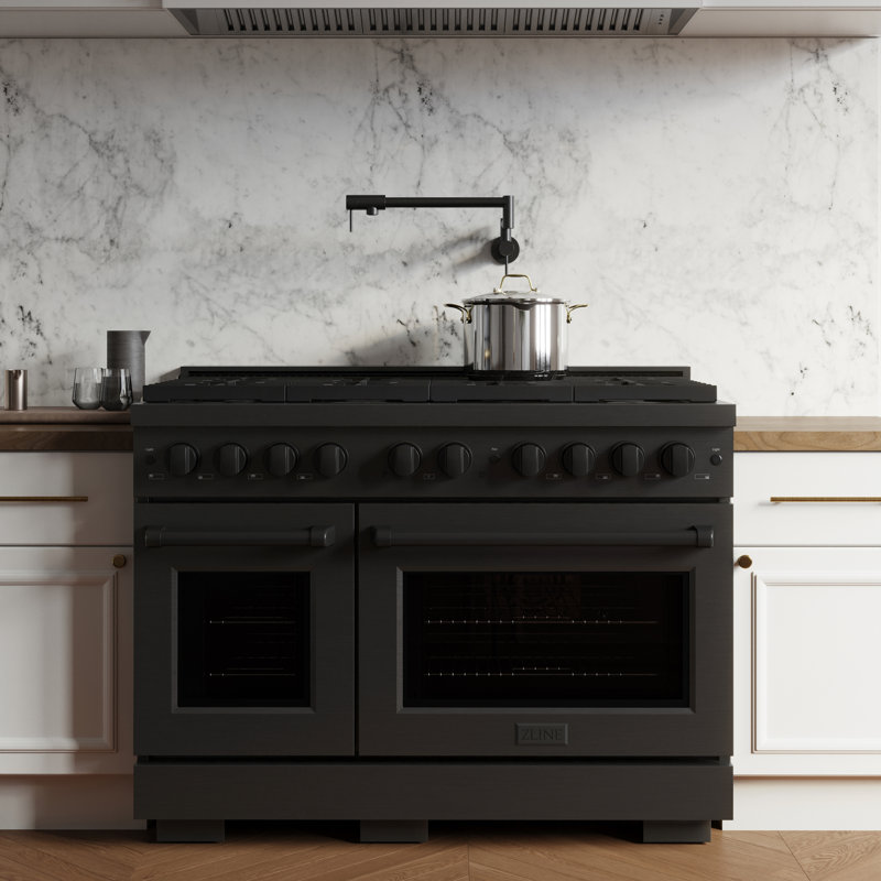 ZLINE 48" Paramount Double Oven Dual Fuel Stainless Steel Range w/ 8 Burner Gas Cooktop (SDR48), Black Stainless Steel