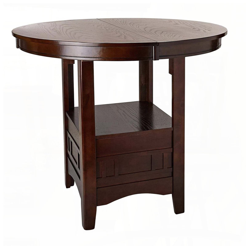 Round Counter Height Table with Leaf and Storage Shelf