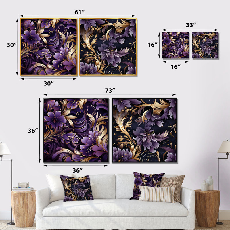 Cousteau - Ensemble de 2 reproductions d'art sur toile florales, Toile tendue, H 16 po x l 33 po x P 1 po