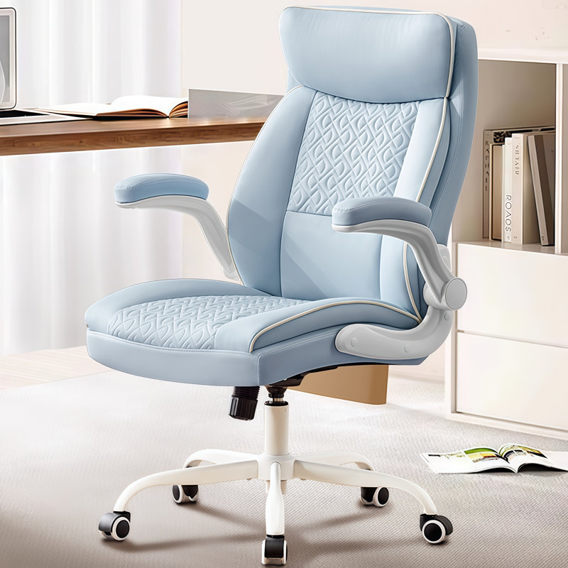 Ergonomic High Back Upholstered Executive Office Chair Adjustable Leather Home Office Chair, Blue, White