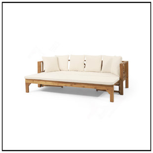 Long Beach Convertible Sofa Daybed With Water-Resistant Cushions And Rustic Acacia Wood Frame For Outdoor Relaxation