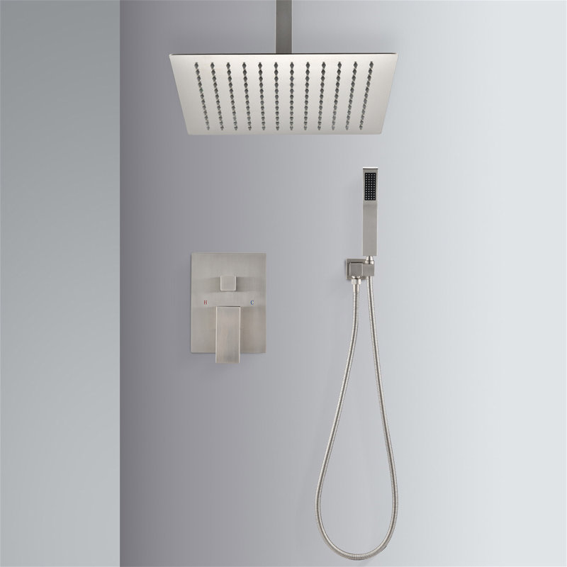 Ceiling Mounted Shower System Combo Set With Handheld And 16"Shower Head, Brushed Nickel