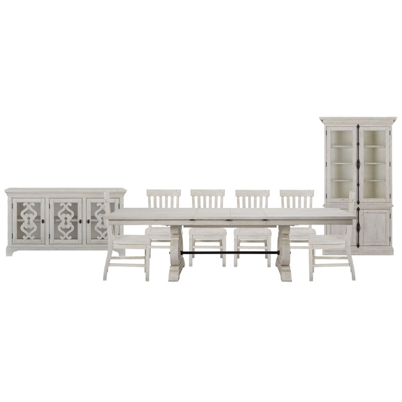 Jaavon Extendable Rectangular Dining Table With 6 Side Chairs Server And Dining Cabinet, 9Pcs:Table,Cabinet,Buffet,6Chairs