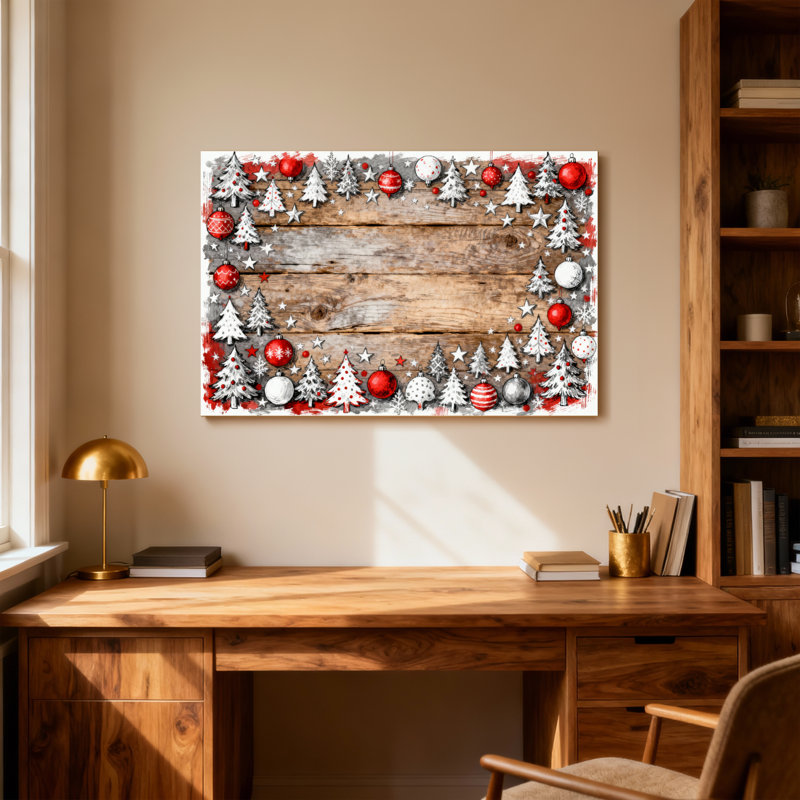Arbres de Noël de Noël ornements étoiles sur fond de bois, H 12 po x l 18 po