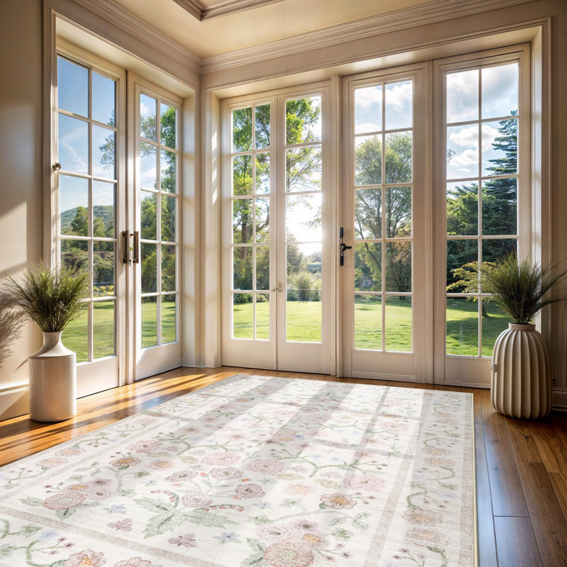 Large Oriental Floral Living Room Rug Washable Bedroom Rug Non-Slip Colorful Vintage Accent Floor Carpet For Home Decor