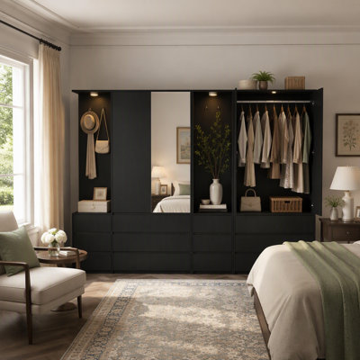 Armoire-penderie moderne en bois avec six tiroirs et une tringle pour un rangement efficace dans la chambre