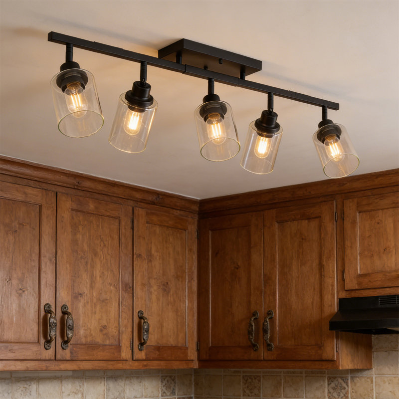 Adjustable Semi Flush Mount Ceiling Light with Clear Glass Shades, 5 Lights