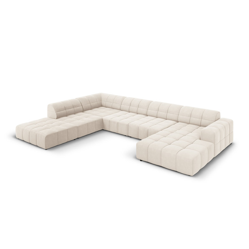Chicago 7 Seater Corner Sofa, Left Hand Facing, Light Beige Velvet
