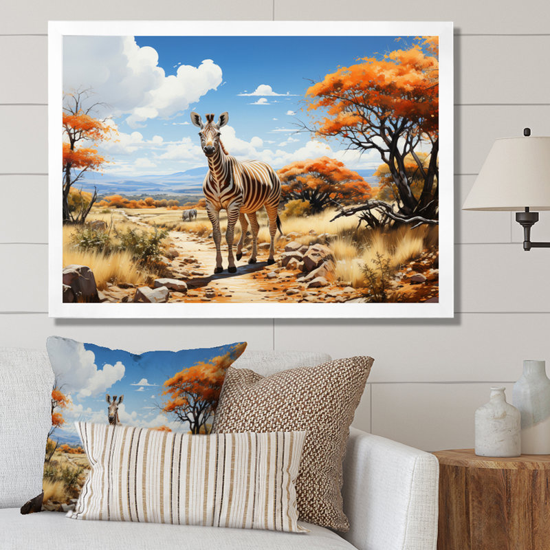 «African Savannah Stroll III», reproduction sur toile, H 24 po x l 32 po x P 1 po, Cadre photo blanc