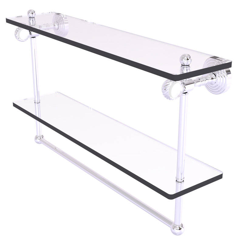 Étagère murale double en verre Jarrell, H 13 po x l 22 po x p 5,12 po, Chrome poli