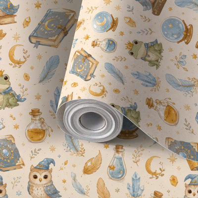 Papier peint adhésif à peler et coller Magical Owls Frogs Wands, boules de cristal, auto-adhésif et amovible