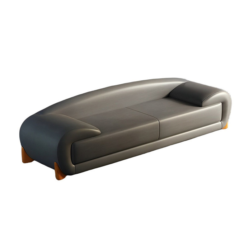 Banc rembourré en cuir véritable Nevaehmarie, Gris, H 19,68 po x l 70,86 po x P 19,68 po