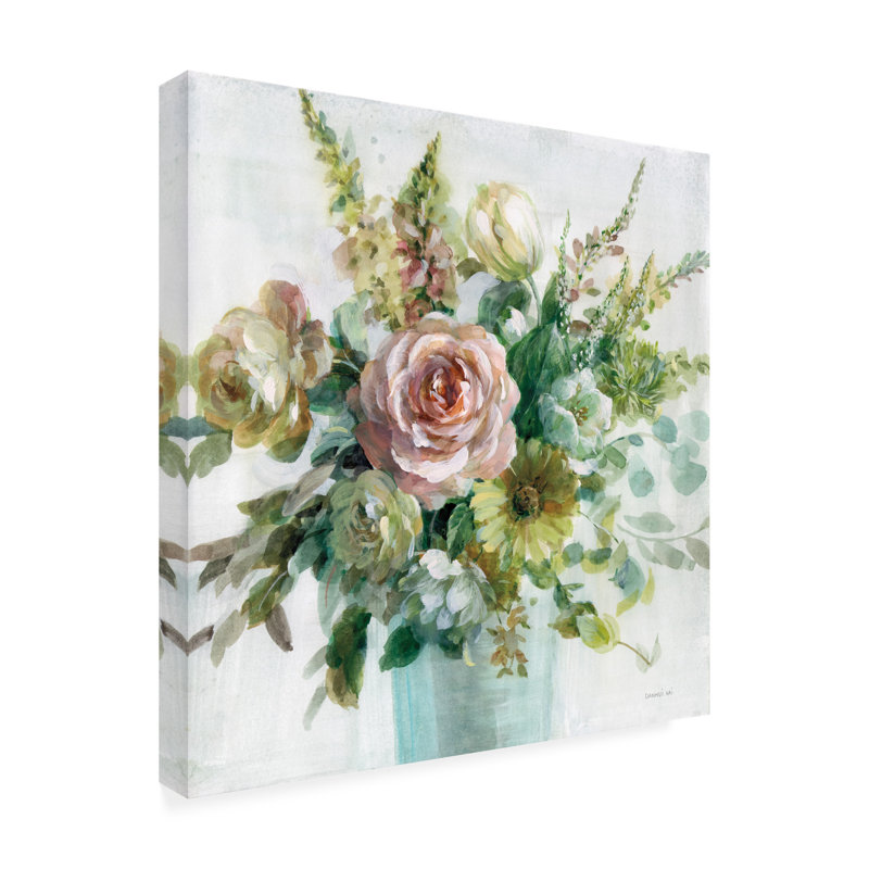 24" x 24" Sage and Peach Floral Canvas Wall Art