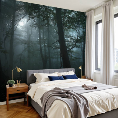 Peel and Stick Wallpaper Spooky Dark Forest Night Moonlight Wall Murals 100"H x 144"W Removable PVC Wall Paper Self-Adhesive Wall Decor for Bedroom Living Room Home Office