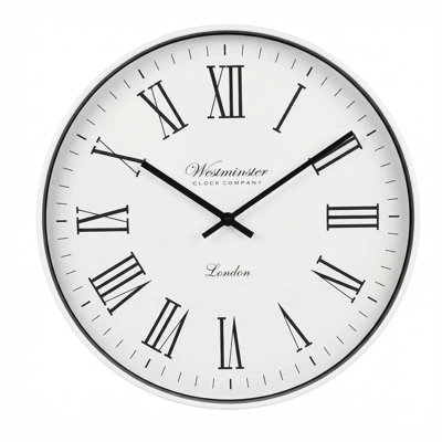 Westminster Clocks 20 Inch Wall Clock, Elite White Rim Slim Profile, Silent Quartz, Modern Minimalist Decorative Clock for Home Office Bedroom Living Room